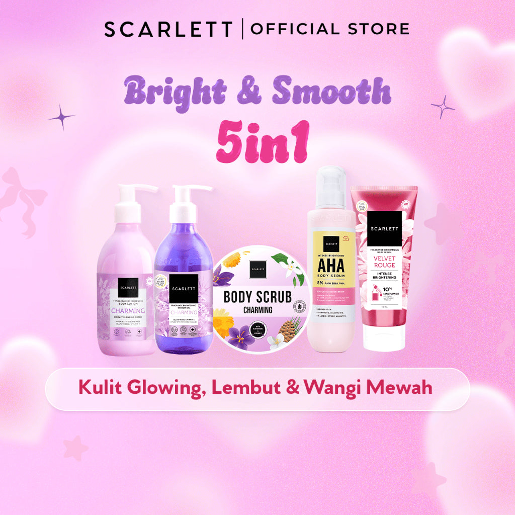 SCARLETT Top Picks Glow Body Care Series 5in1 Body Scrub + Shower Gel/Shower Scrub + Exfoliate + Body Serum + Body Lotion Paket Lengkap Fragrance Body Care | Aroma Wangi Mewah Tahan 12 Jam Mencerahkan Melembabkan Menutrisi Kulit