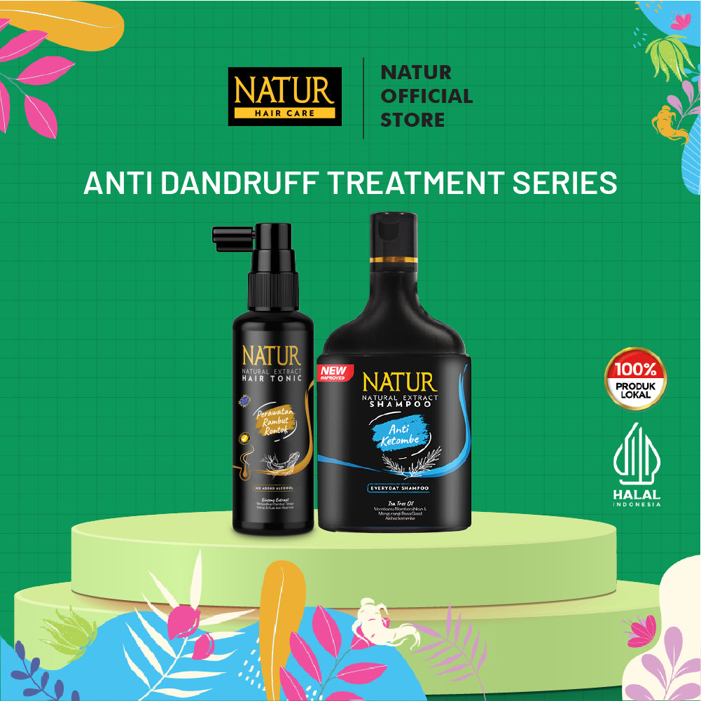 Natur Anti Dandruff Treatment Series (Shampoo TTO + Hair Tonic) - Perawatan Rambut Berketombe