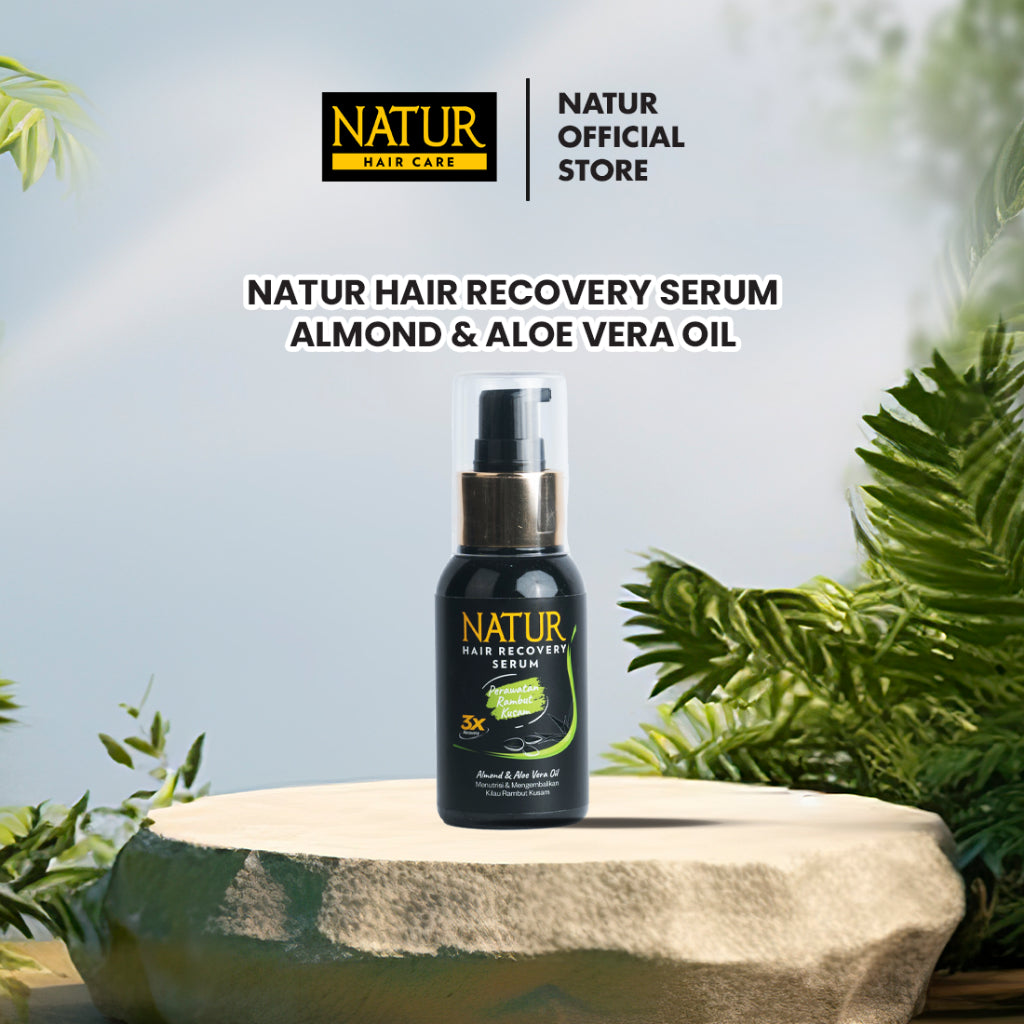 Natur Hair Recovery Serum Almond & Aloe Vera Oil 60 ml - Paket Menyembuhkan Rambut Rusak
