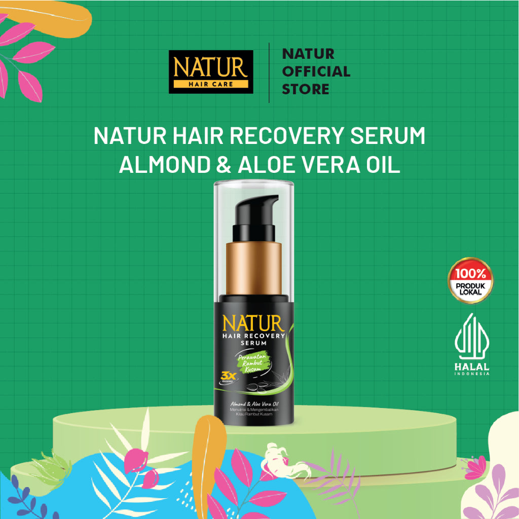 Natur Hair Recovery Serum Almond & Aloe Vera Oil 60 ml - Paket Menyembuhkan Rambut Rusak