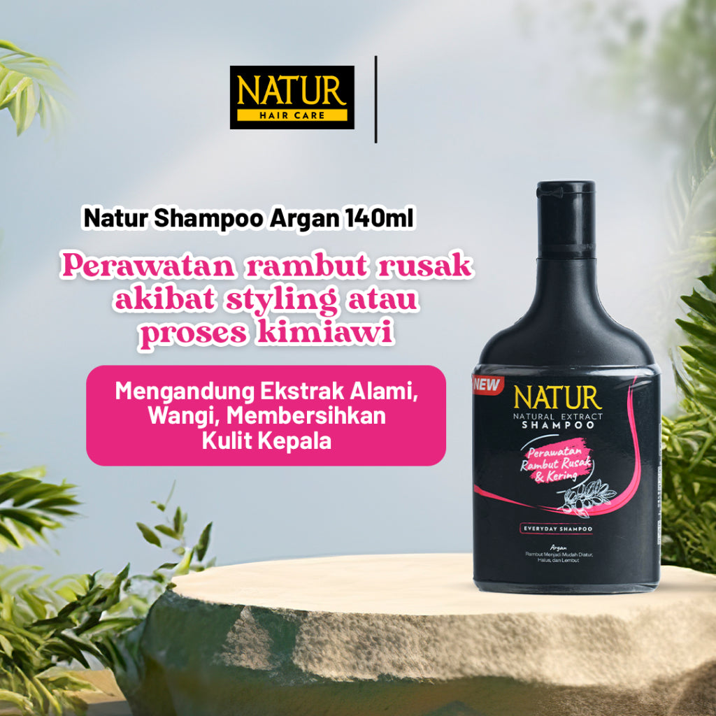 [NEW FORMULA] Natur Shampoo Argan Oil 140 ml - Shampoo Perawatan Rambut Diwarnai, Rusak, Kering, dan Bercabang