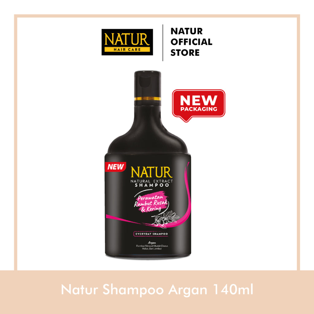 [NEW FORMULA] Natur Shampoo Argan Oil 140 ml - Shampoo Perawatan Rambut Diwarnai, Rusak, Kering, dan Bercabang