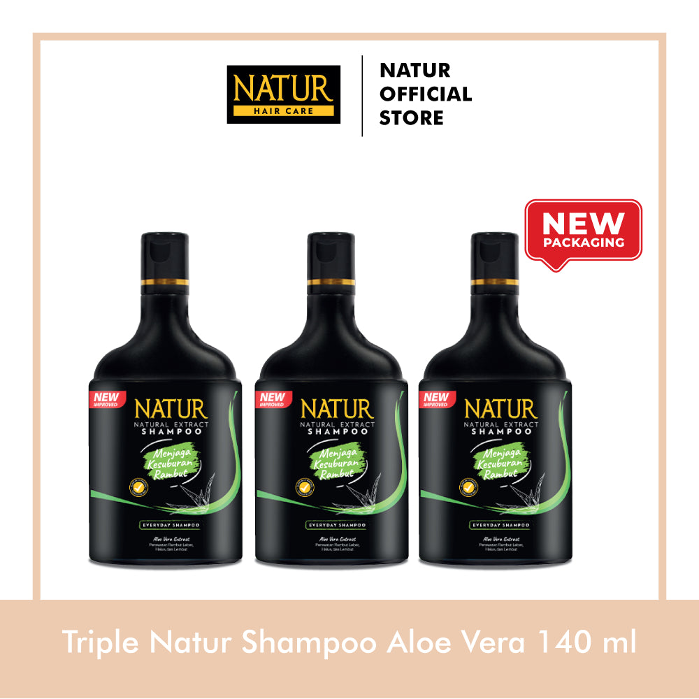 Triple Natur Shampoo Aloe Vera 140 ml - Paket Triple Sampo Menebalkan 3 pcs