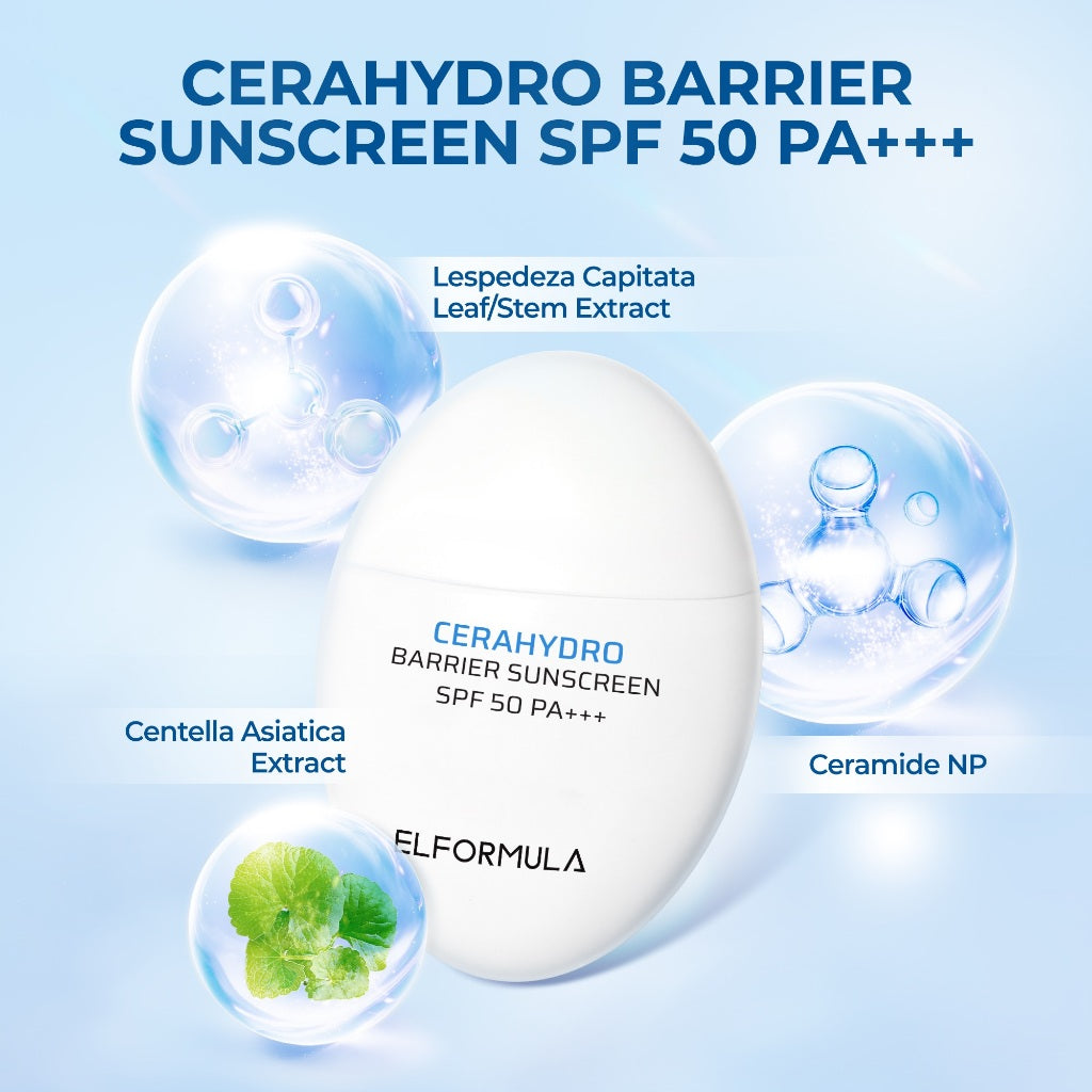 ELFORMULA Intensive CeraHydro Barrier Repair Sunscreen SPF 50+++ - Sunblock Sun Screen Sunscreen Wajah Tabir Surya Cepat Menyerap Melindungi Kulit Sensitive Sensitif Normal Berminyak dari Sinar UVA UVB Protection Minim Whitecast No Comedogenic Oil Control