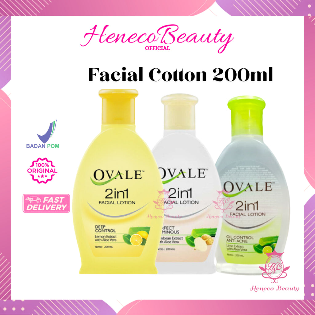 OVALE 2in1 Facial Lotion Cleanser 200ml - Ovale Pembersih Wajah Sekali Usap/HenecoBeauty