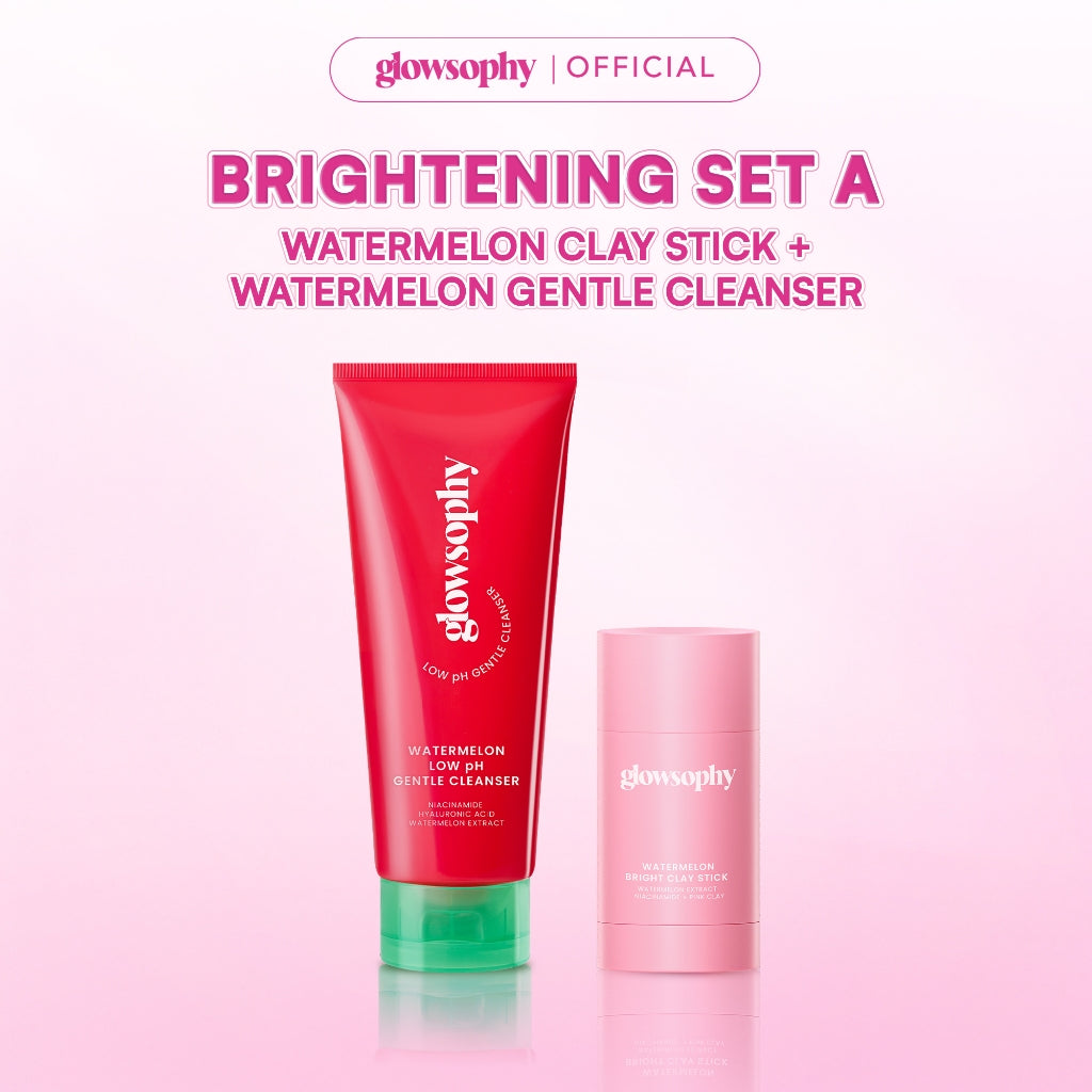 Glowsophy Watermelon Bright Clay Stick Mask 40g - Masker Wajah Glowing Mencerahkan, Meratakan Warna Kulit & Menyamarkan Noda Hitam Natural Eksfoliasi untuk Mengangkat Sel Kulit Mati Stick Wajah Face Cleansing Brightening Glowing Masker Eksfoliasi Wajah