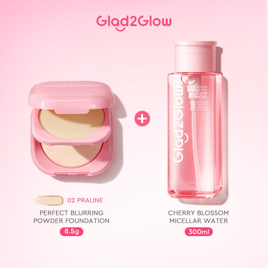 Glad2Glow Perfect Blurring Powder Foundation waterproof setting two way cake TWC Mengandung squalane dan vitamin E concealer pengontrol minyak meratakan warna kulit bantalan udara yang menjaga kelembapan alas bedak krim BB concealer g2glow official store