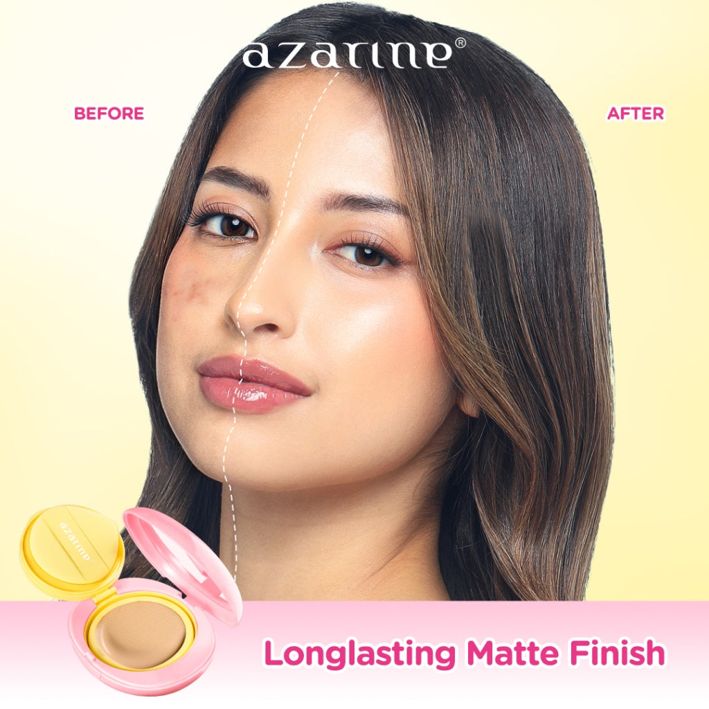Azarine Covermatte Sunscreen Cushion SPF50+ PA++++ [11gr] Cushion Tahan Lama Zero Oxidation Flawless Matte Finish Lightweight Makeup Easy Application Buildable Coverage
