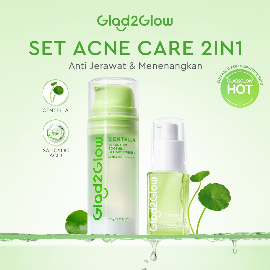 Glad2Glow Acne bundle 2in1 paket Skincare-Moisturizer+Serum+Cleanser+Toner+Skincare Set Beauty Sets & Packages Menghilangkan jerawat  Menenangkan kemerahan pada kulit Atur Minyak BerlebihMerawat Kulit g2glow official store