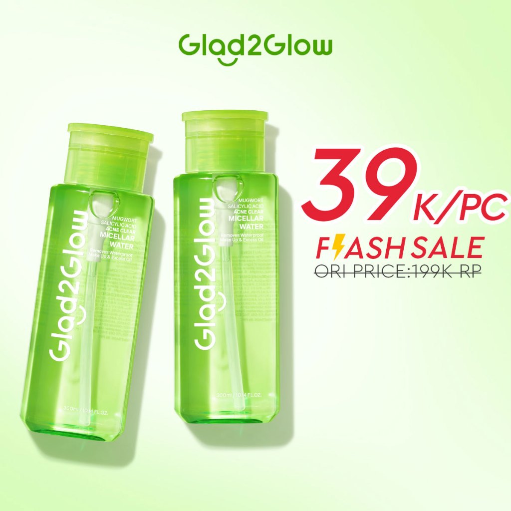 GLAD2GLOW Mugwort Salicylic Acid Acne Clear Micellar Water 300ml For Acne-Prone Skin/Panthenol Sensitive Care Pembersih Wajah Make Up Remover Cleansing Water Dan Oil-Control Hydrating Jerawat Control Membersihkan Makeup Waterproof g2glow official store