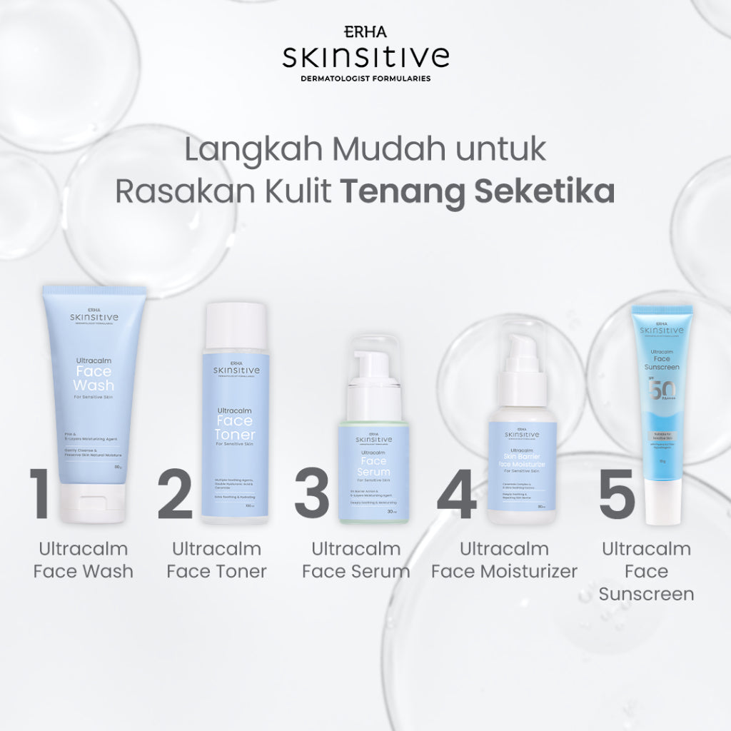 ERHA Skinsitive Ultracalm Face Serum 30g | Serum untuk Memperkuat Skin Barrier | Menenangkan Kulit Sensitif, Kemerahan, Iritasi, Breakout | Mengandung Calming Agent & Moisturizing | Mengandung Panthenol, Vitamin E