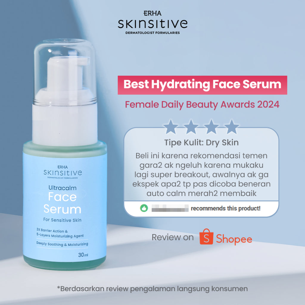 ERHA Skinsitive Ultracalm Face Serum 30g | Serum untuk Memperkuat Skin Barrier | Menenangkan Kulit Sensitif, Kemerahan, Iritasi, Breakout | Mengandung Calming Agent & Moisturizing | Mengandung Panthenol, Vitamin E
