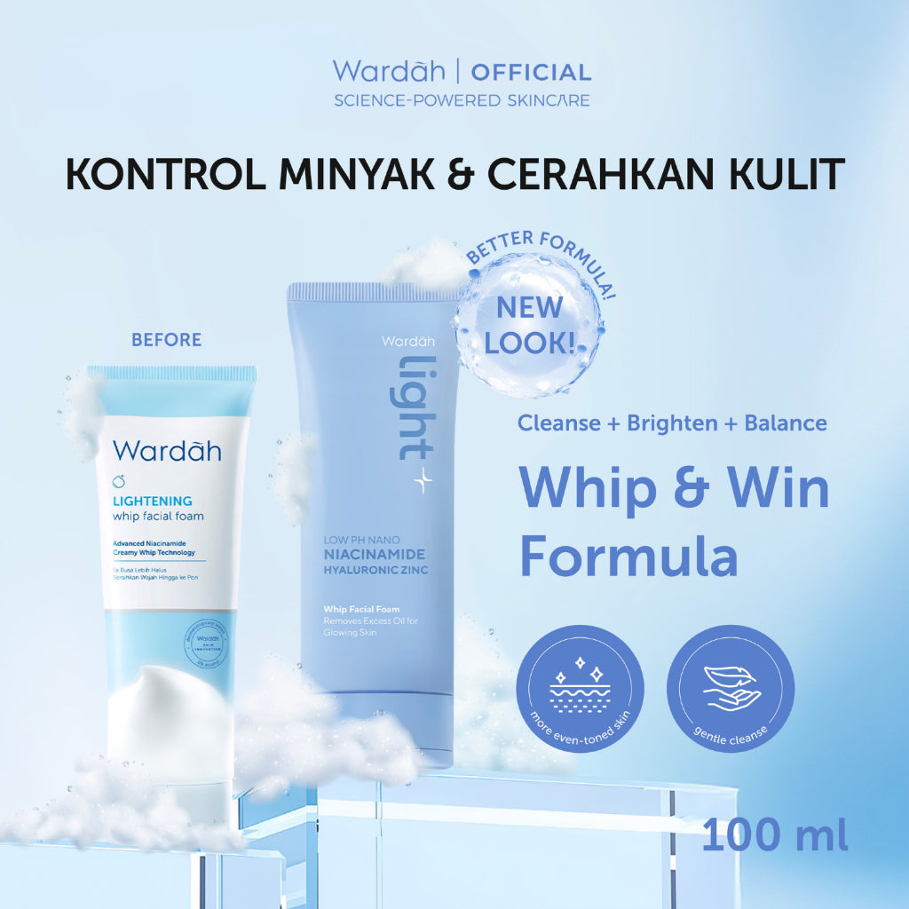 WARDAH Lightening Low pH Nano Niacinamide Hyaluronic Zinc Whip Facial Foam | Light+ Facial Wash Skincare Face Wash Sabun Cuci Muka Cleansing Pembersih Wajah Terhidrasi Wajah Bersih - Busa Lembut - Untuk Kulit Normal Cenderung Berminyak - Skincare
