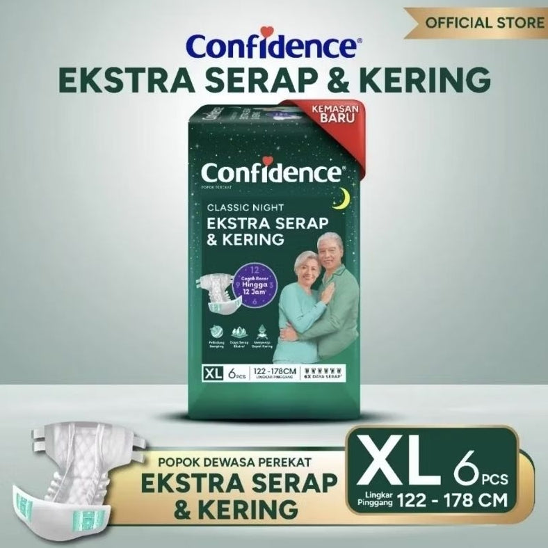 Confidence Classic Popok Perekat Dewasa Malam M8 L7 XL6 Pcs
