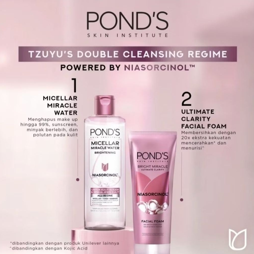 Ponds Micellar Water Miracle Niasorcinol Pembersih Makeup Mencerahkan 100 ml