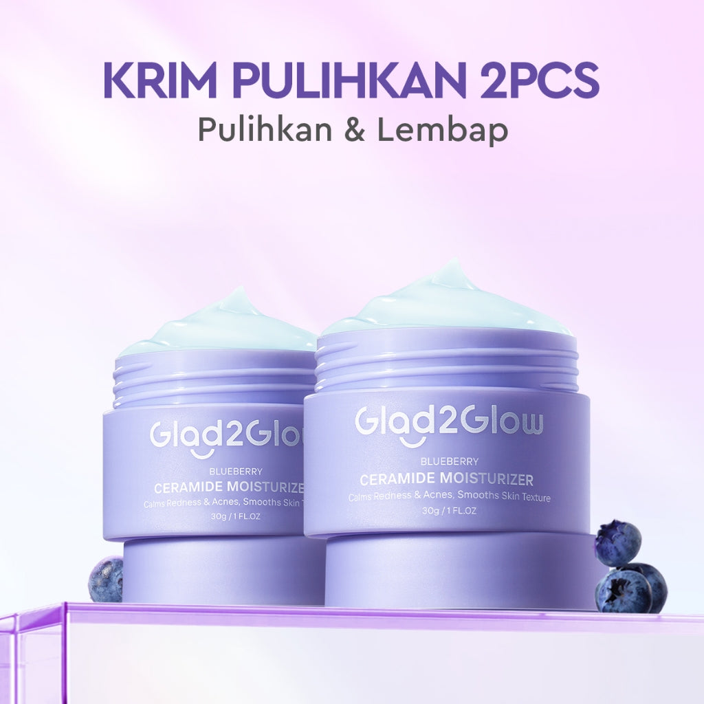 Glad2Glow Blueberry 5% Ceramide Moisturizer Repair Barrier Pulihkan skincare day cream Night Cream krim wajah moisturizer cream repair cream torriden cream cream pemutih wajah skincare bpom Pelembab Wajah Sensitive Skin Care G2G glad2glow official store