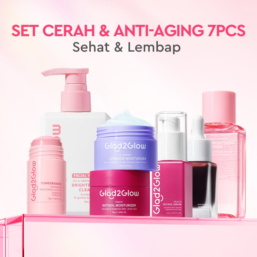 Glad2Glow Cerah&Pulihkan Bundle all in 1 7in1 Glowing skincare Brightening Set-Pulihkan/Cerah Krim+Cerah/kulit halus Serum+Pulihkan cleanser+Cerah Toner whitening Moisturizer facial wash Pelembab skincare 1 set lengkap G2G glad2glow official store