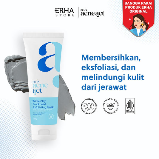 ERHA Acneact Triple Clay Blackhead Exfoliating Mask - Masker Wajah dan Komedo | AHA | BHA