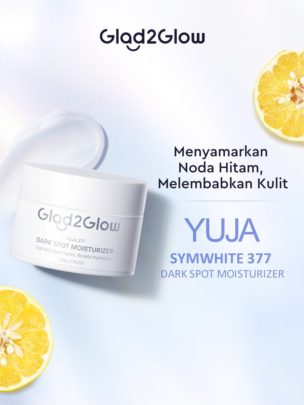 Glad2Glow Yuja Symwhite 377 Dark Spot Moisturizer menghilangkan bekas jerawat brightening night cream day cream Hilangkan Flek & Tenangkan Kulit Skincare Pelembab Esensi Wajah Perawatan Kulit Pelembab Wajah Pembersih day cream tone up g2g official store