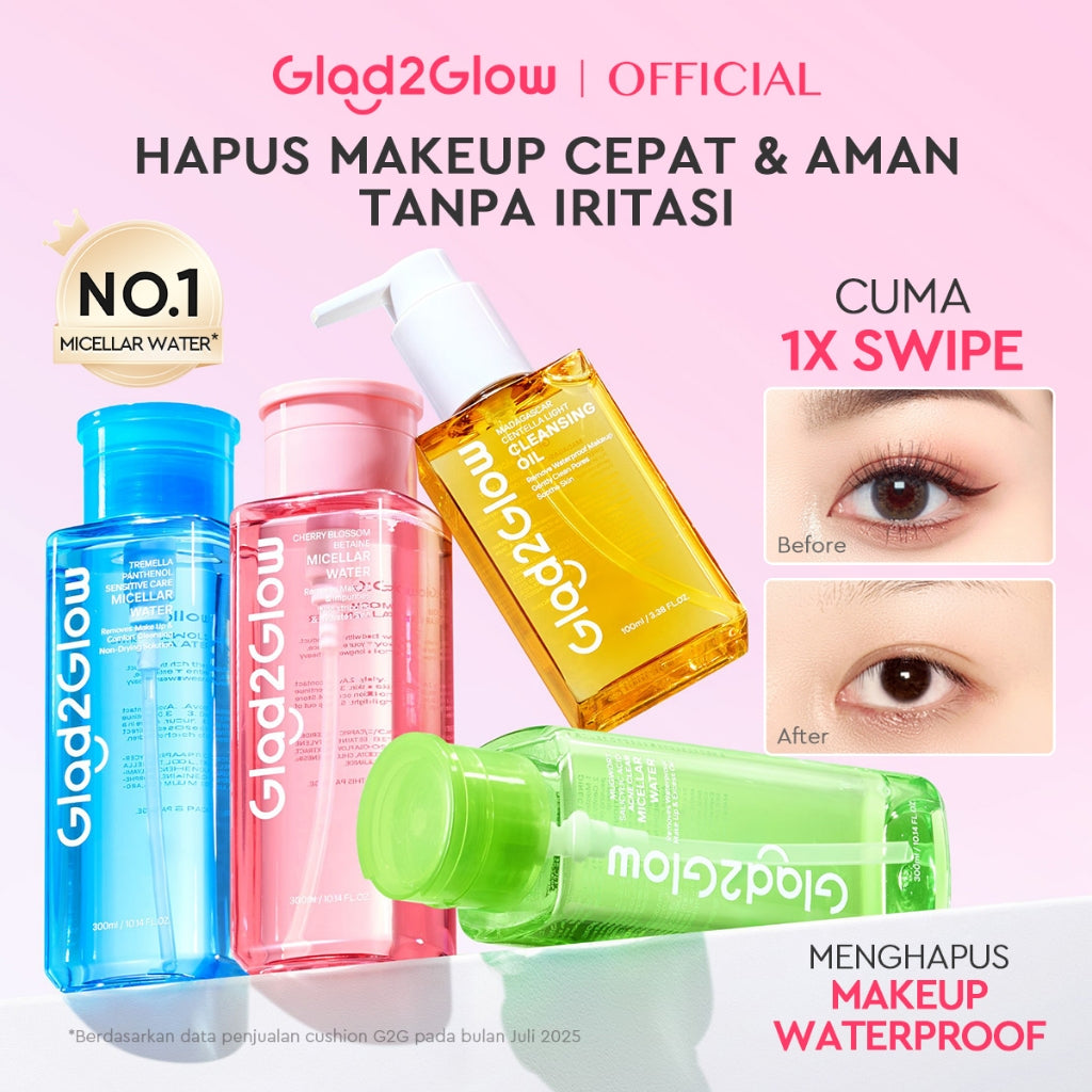 [READY STOCK]Glad2Glow Micellar Water 300ml cleansing oil cleansing balm micellar centella salycilic acid remover pembersih double cleansing pembersih make up make up remove cleanface facial  Menghilangkan jerawat Penghapus riasan g2glow official store