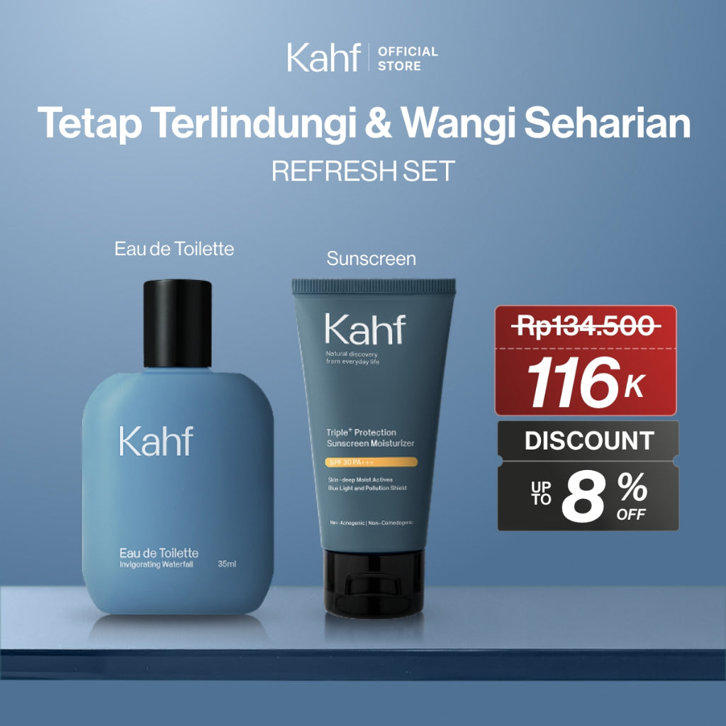 [KAHF BUNDLE 2IN1 PAKET PERAWATAN DAILY USE ESSENTIALS : TETAP TERLINDUNGI & WANGI SEHARIAN] Paket Personal Care (Sunscreen Moisturizer + Eau de Toilette) - Suitable for Daily Use