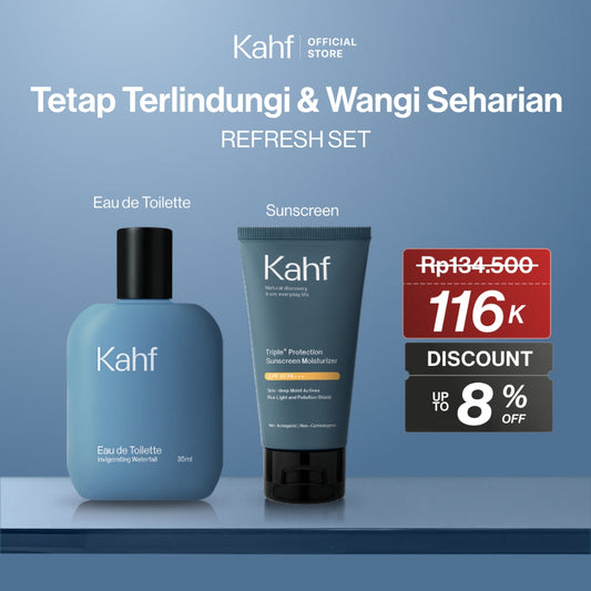 [KAHF BUNDLE 2IN1 PAKET PERAWATAN DAILY USE ESSENTIALS : TETAP TERLINDUNGI & WANGI SEHARIAN] Paket Personal Care (Sunscreen Moisturizer + Eau de Toilette) - Suitable for Daily Use