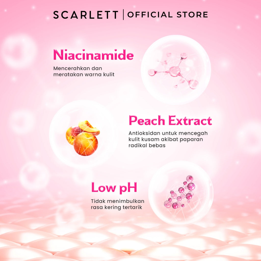 SCARLETT Low pH Glow Bright Gel Cleanser-Facial Wash Gentle Formula, Kulit Tidak Ketarik, Low pH Sensitive Skin Friendly, Repair Skin Barrier, Instant Tone Up, Mencerahkan, Pencerah Wajah, Niacinamide & Peach Extract. Scarlett Official Store