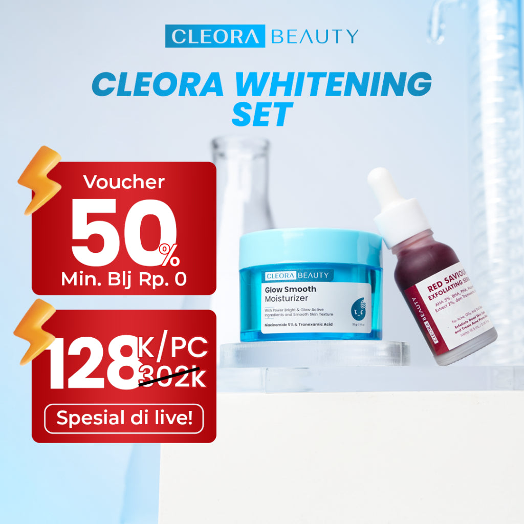 [   ] Cleora Whitening Special Bundle 2in1 - Glow Smooth Moisturizer + Red Saviour Skincare 1 Set Lengkap Pelembab Wajah Exfoliasi Peeling Solution Serum Mosturizer Mencerahkan Muka Kusam Niacinamide Eksfoliasi Scincare Wanita Dan Pria