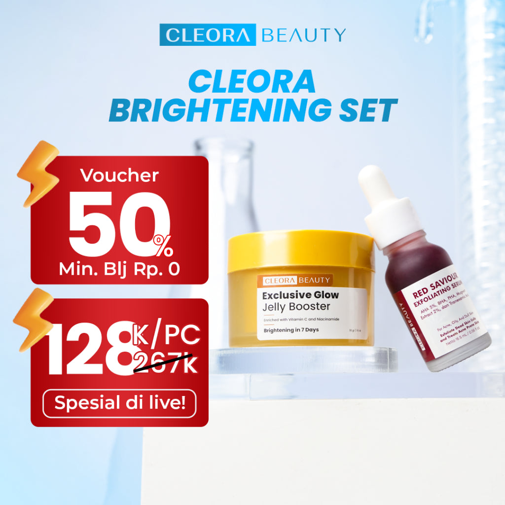 [ ] Cleora Glowing Special Set Bundle Hemat - Exclusive Glow Jelly Booster Vitamin C + Red Saviour Eksfoliasi Peeling Solution Serum Exfoliasi Wajah Moisturizer Paket Scincare Mencerahkan Acne Mosturizer Skincare 1 Set Lengkap Pria Dan Wanita