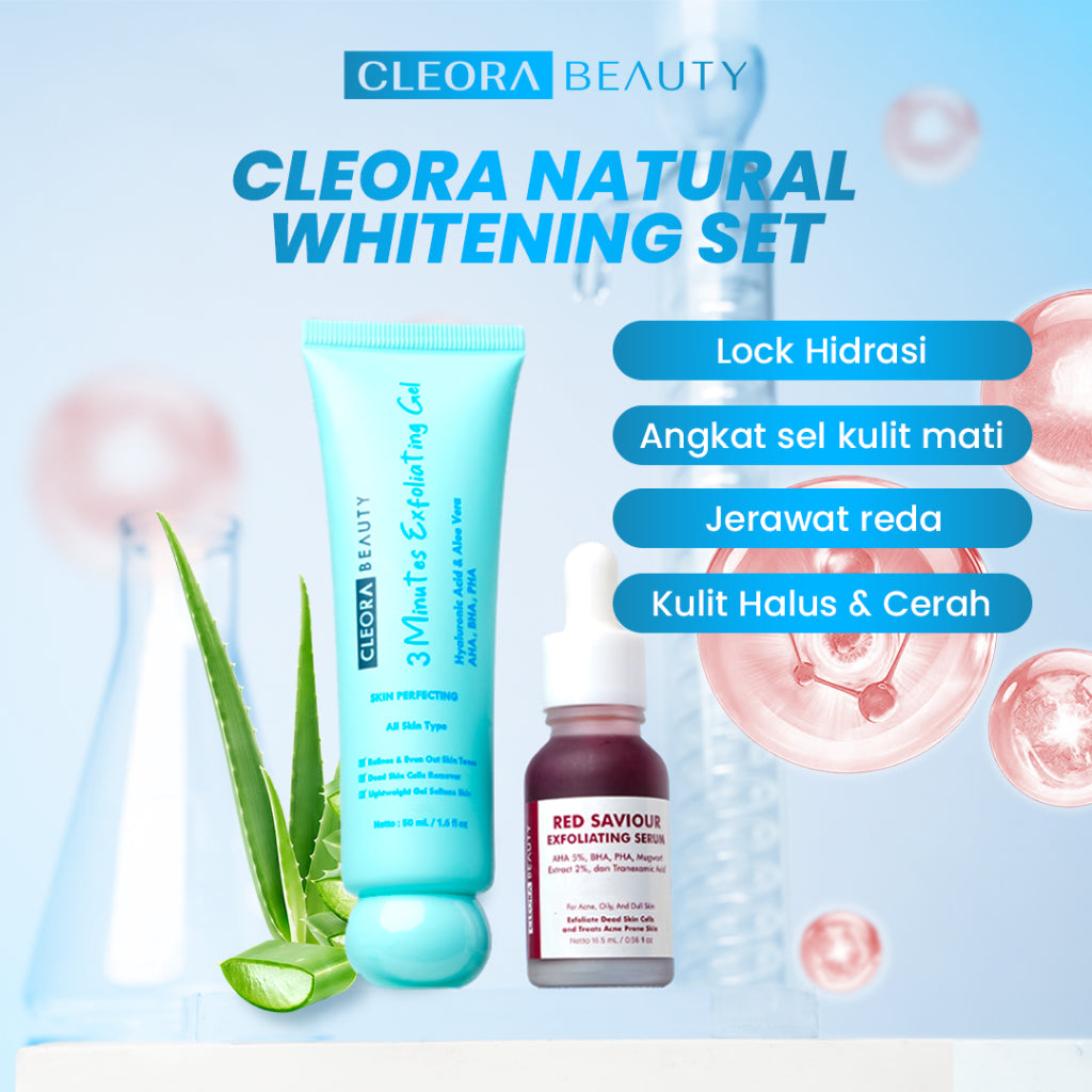 [  ] Cleora Exfoliasi Special Bundle Red Saviour Peeling Solution Serum + 3 Minutes Exfoliating Gel Pembersih Wajah Membantu Mengangkat Sel Kulit Mati Dan Kotoran Skincare Acne Niacinamide Brightening Scrub Pelembab Paket Skincare 1 Set Lengkap