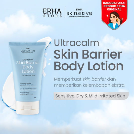 ERHA Skinsitive Ultracalm Body Lotion 125g | Pelembap Kulit Semua Jenis Kulit (Normal, Kering, Sensitif) | Gentle, No Fragrance, No Alcohol | Kulit Sangat Kering, Eksim, Ibu Hamil Menyusui, Anak Usia 3 | Skin Barrier Kuat dengan Ceramide, Calming Agent