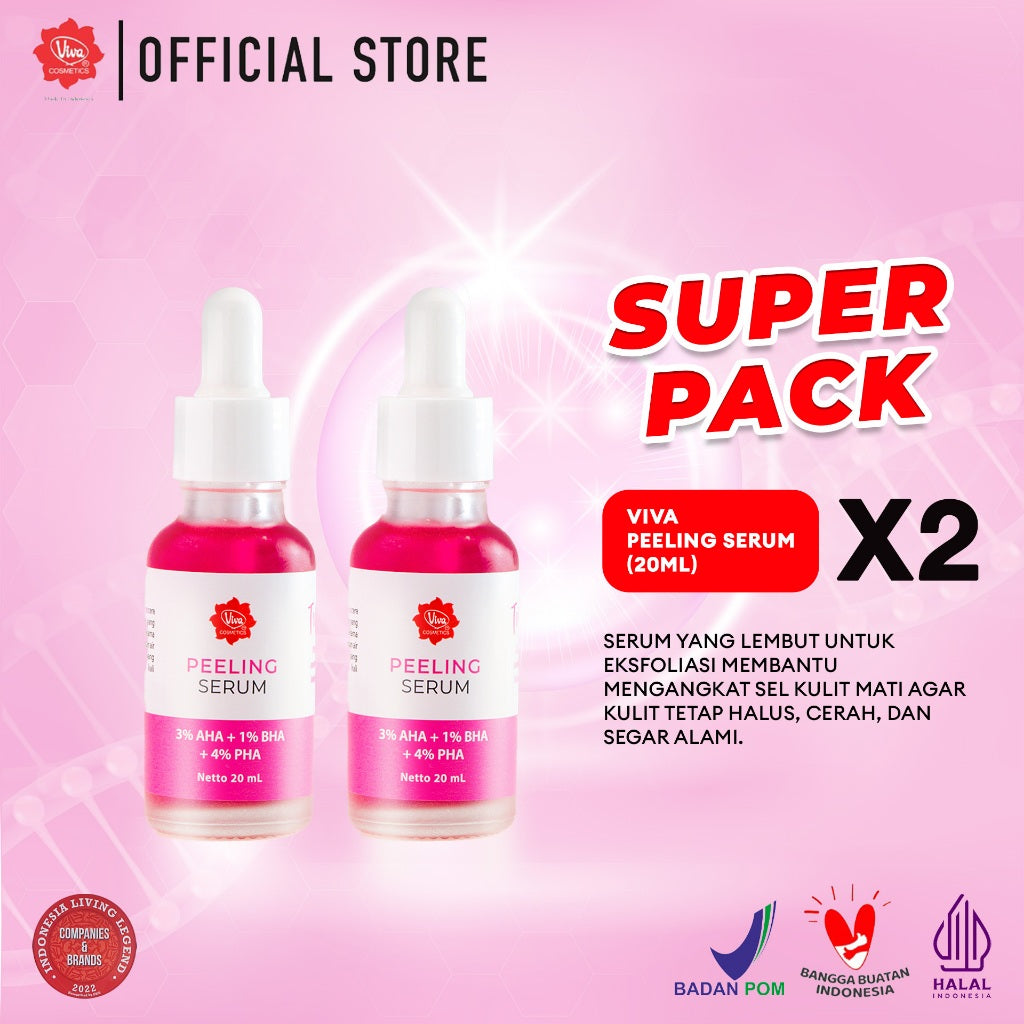 [Super Pack !!!] Viva Peeling Serum with Glycolic Acid (AHA), Salycilic Acid (BHA), Gluconolactone (PHA) - 20ml Kotoran Wajah Perawatan