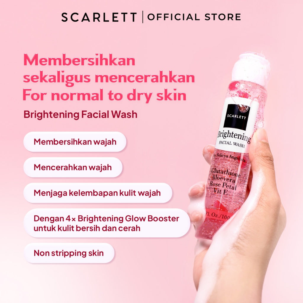 SCARLETT Brightening Facial Wash Untuk Semua Jenis Kulit Membantu untuk Mencerahkan dan Membersihkan Dalam Sekali Bilas dengan Niacinamide Kojic Acid Vitamin E