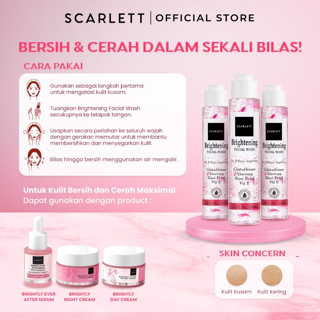 SCARLETT Brightening Facial Wash Untuk Semua Jenis Kulit Membantu untuk Mencerahkan dan Membersihkan Dalam Sekali Bilas dengan Niacinamide Kojic Acid Vitamin E