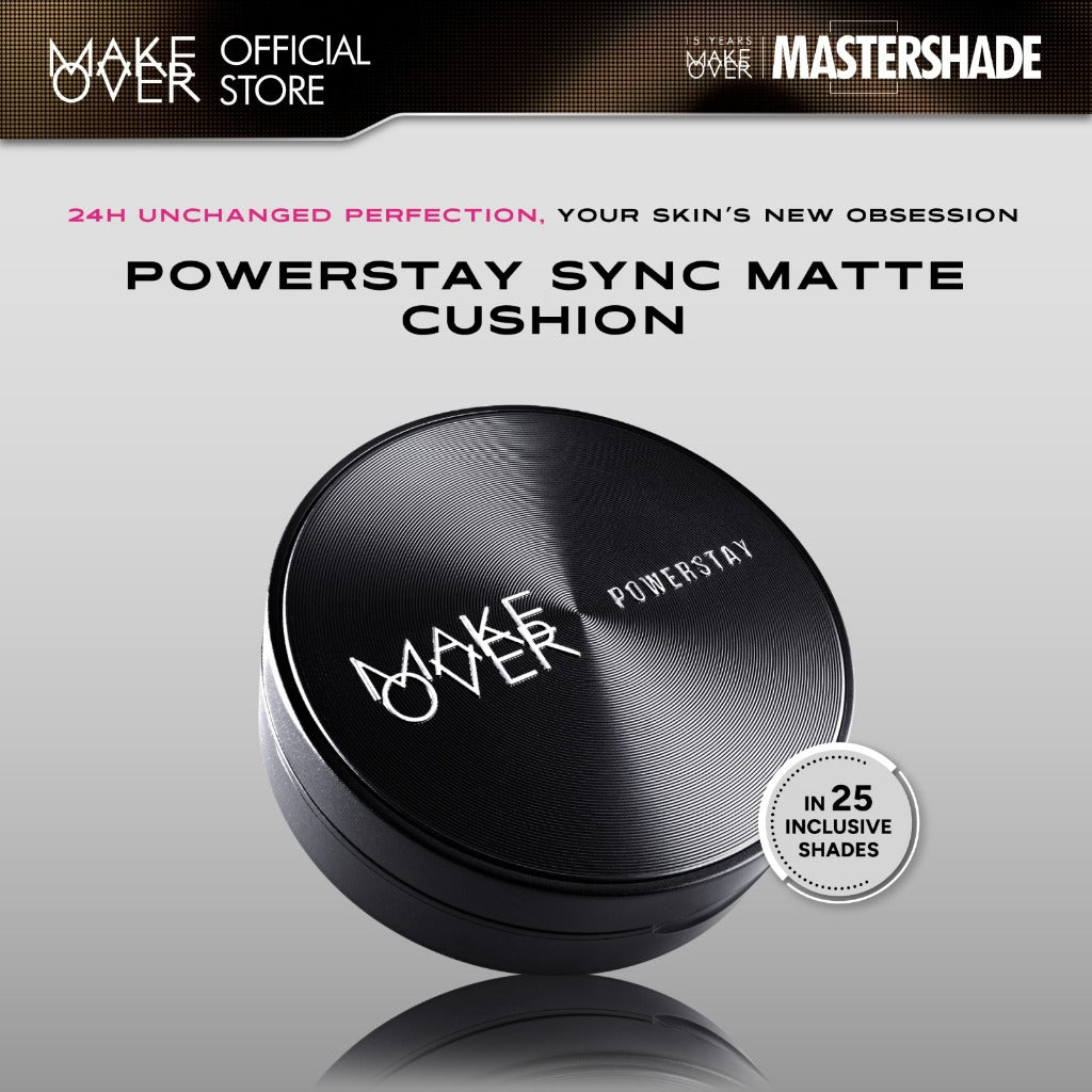 [SPECIAL MASTERSHADE] NEW! MAKE OVER Powerstay Sync Matte Cushion - Smart AI Matte Cushion Aqeela High Coverage Zero Oxidation Oil Control Foundation Compact Makeup Concealer Skin Tint Long Lasting Somethin Time Less w Maybe Euphoria