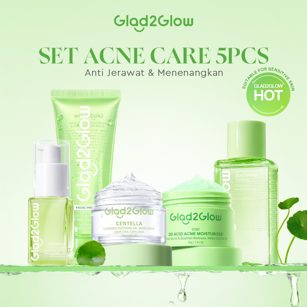 [ORDER NOW, HEMAT 50K]Glad2Glow Acne Jerawat Bundle 7in1 paket Centella madeca cream-Moisturizer+Serum+Cleanser+Toner+Clay Stick+Gel Skincare  Mask Menghilangkan Menenangkan kemerahan pada kulit Atur Minyak BerlebihMerawat Kulit g2glow official store