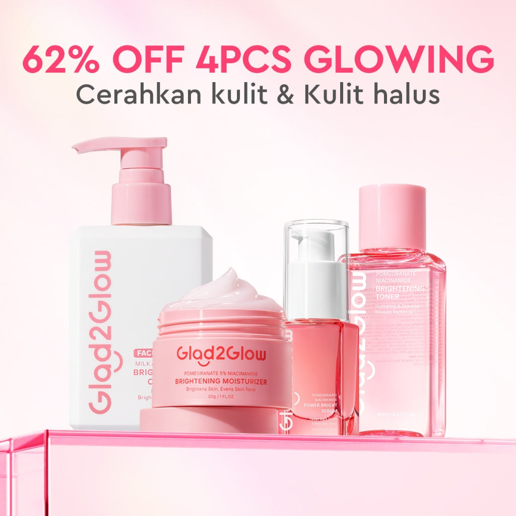[Cocok Untuk Pemula] Glad2Glow Cerah Glowing Bundle all in 1 7in1-Brightening Moisturizer+Serum+Cleanser+toner+Peeling solution+Retinol 10%Niacinamide skincare paket pembersih perawatan kulit mencerahkan warna kulit pelembab wajah g2glow official store