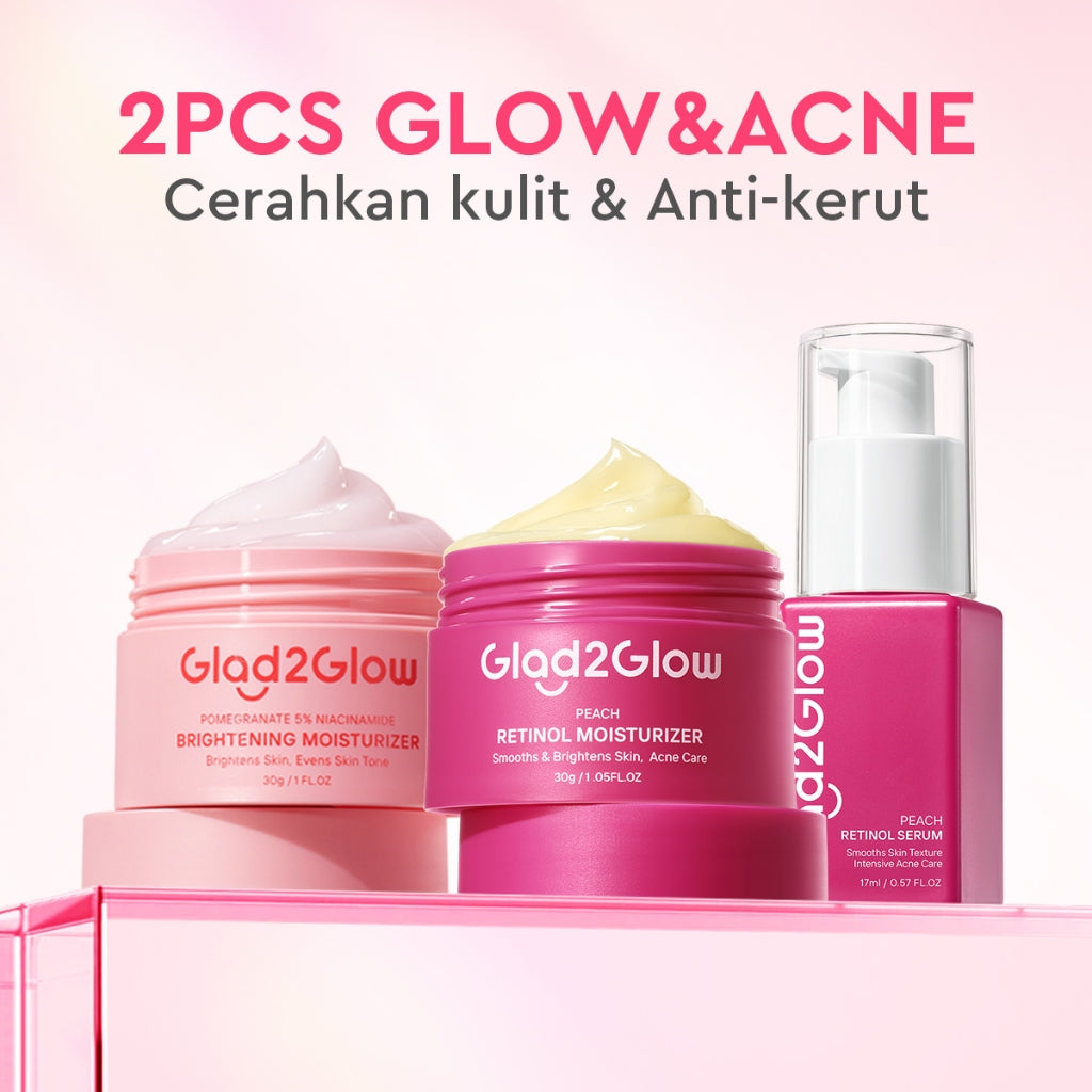 [ORDER NOW, HEMAT 30K]Glad2Glow Day & Night Renew Cerah Bundle Moisturizer+Serum Set Brightening 10%Niacinamide Peeling Eksfoliasi Retinol  tone up Pelembab Tubuh Kit Perawatan Kulit Hidrasi Delima Pelembab Wajah Pencerah Krim Gel g2glow official store