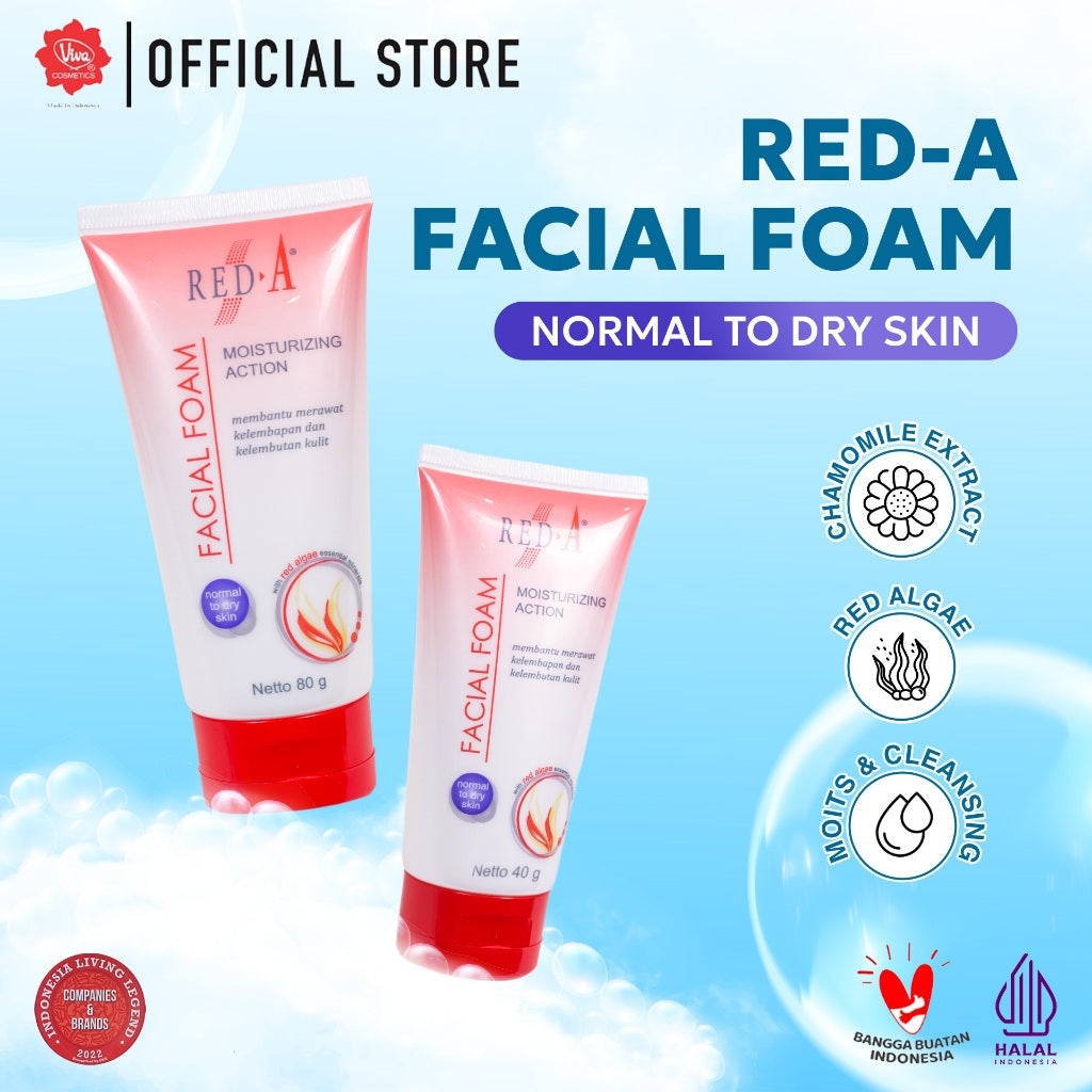 Red-A Facial Foam For Normal To Dry with Moisturizer Complex, Chamomile & Red Algae Extract (tersedia 40 Gr & 80 Gr )