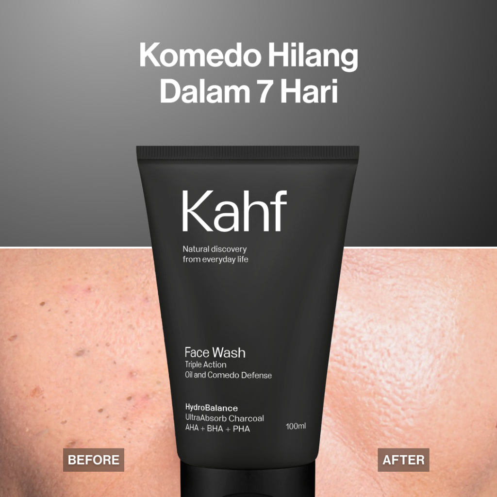 Twin Pack Kahf Face Wash Triple Action Oil and Comedo Defense 100 ml - 2 pcs Sabun Cuci Muka Pria Anti Komedo dan Kulit Berminyak - Suitable for Daily Use