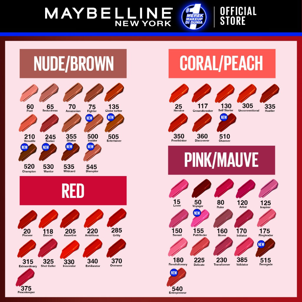 Maybelline Superstay Matte Ink Liquid Long Lasting Waterproof Matte Lipstick Lipcream Make Up Transferproof Tahan 16 Jam Vinyl Ink