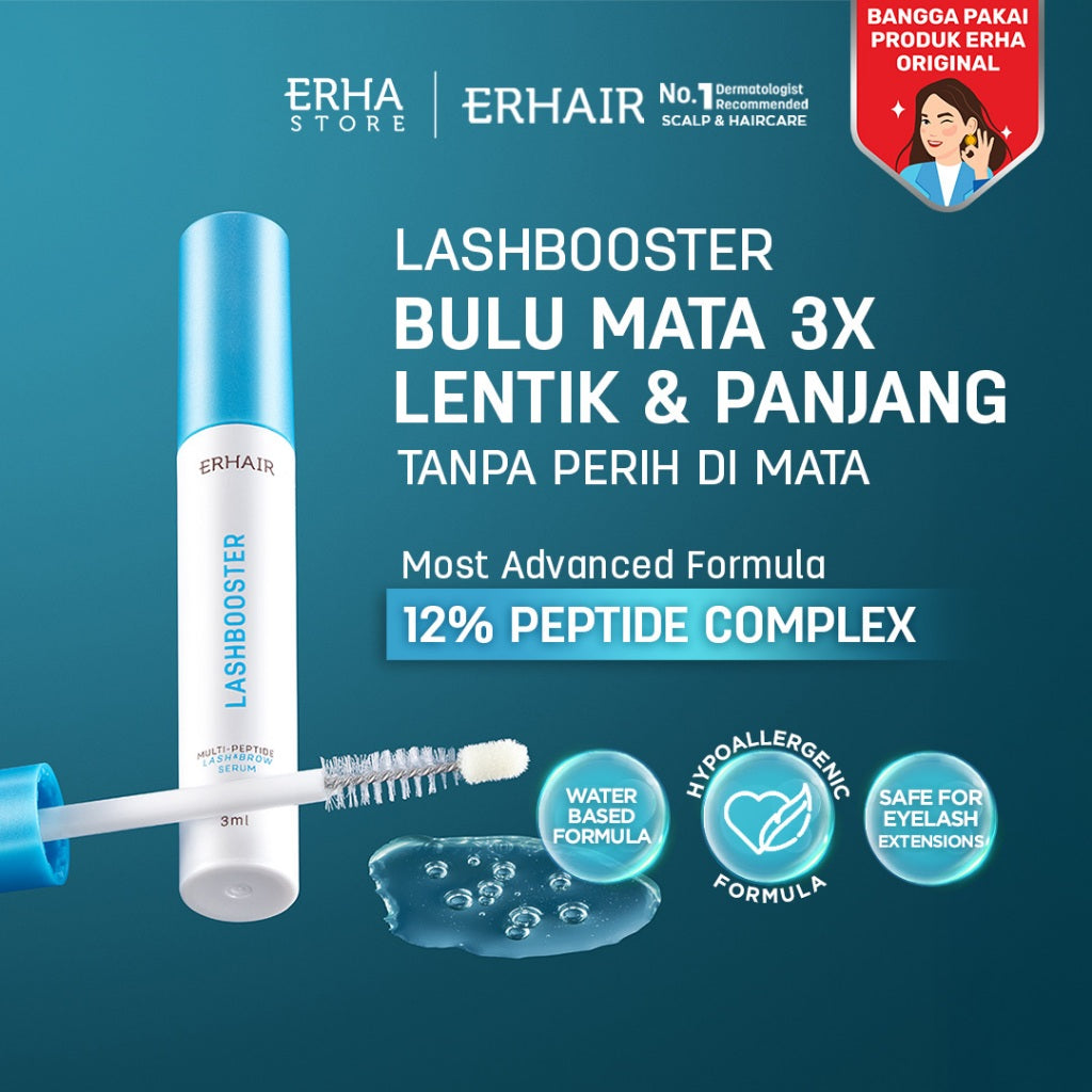 ERHAIR Lashbooster Multi-Peptide Lash & Brow Serum (3ml) - Serum Alis & Bulu Mata Rekomendasi Dermatologis 12% Peptide Complex | Hypoallergenic formula | Mengurangi rontok