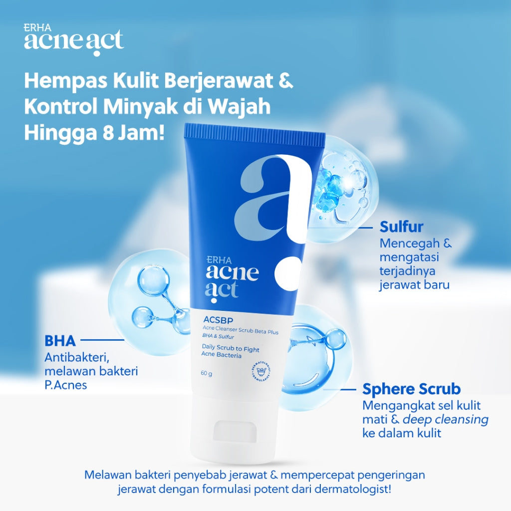ERHA Acneact ACSBP (Acne Cleanser Scrub Beta Plus) 60g - Sabun Wajah Scrub Kulit Jerawat BHA Sulfur