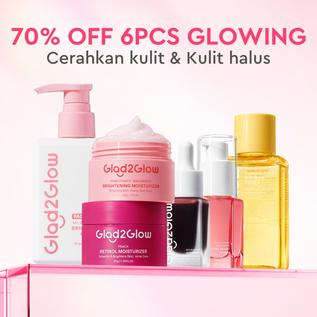 Glad2Glow Day&Night 6in1 Renew Set bundle -Milk cleanser+Brightening toner+Brightening Moisturizer+Cleanser+Brightening Serum+Retinol Serum+Retinol moisturizer Niacinamide Mencerahkan Wajah Mencerahkan Melembabkan Kulit skin skincare g2glow official store