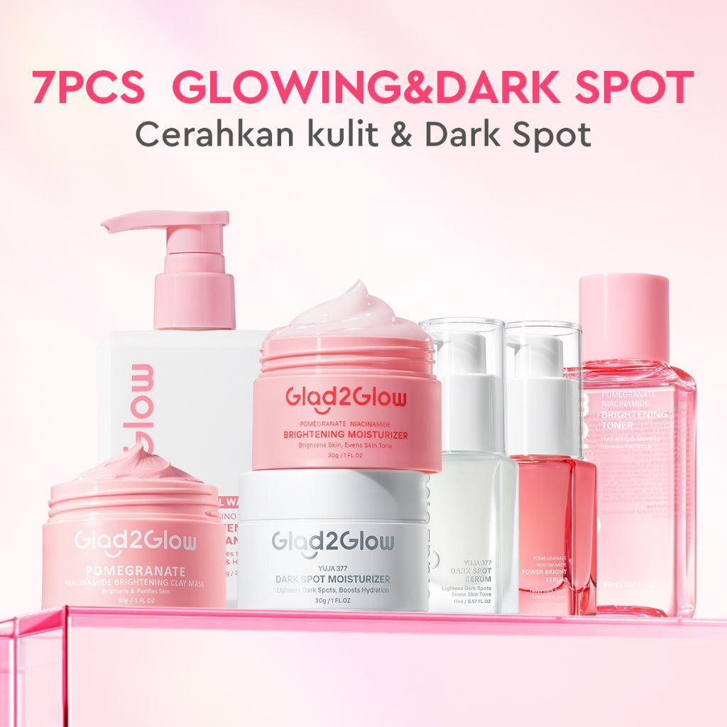 [Cocok Untuk Pemula] Glad2Glow Cerah Glowing Bundle all in 1 7in1-Brightening Moisturizer+Serum+Cleanser+toner+Peeling solution+Retinol 10%Niacinamide skincare paket pembersih perawatan kulit mencerahkan warna kulit pelembab wajah g2glow official store
