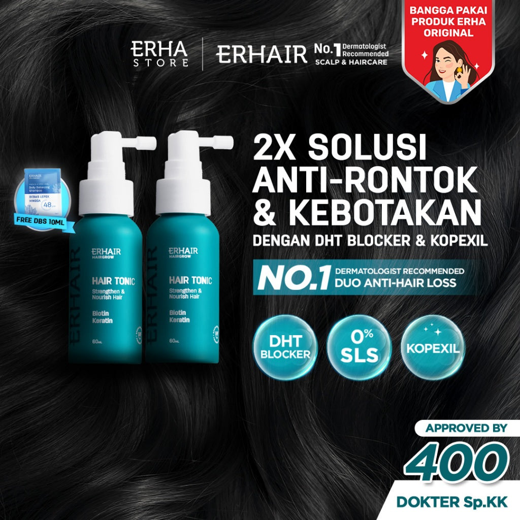 [BEST SELLER TONIK RONTOK] ERHAIR Twinflame HairGrow Tonic with Kopexil 60ml - Tonic Keratin & Biotin Rambut Mengurangi Rontok  Menjaga Kesehatan Kulit Kepala dan Menguatkan Akar