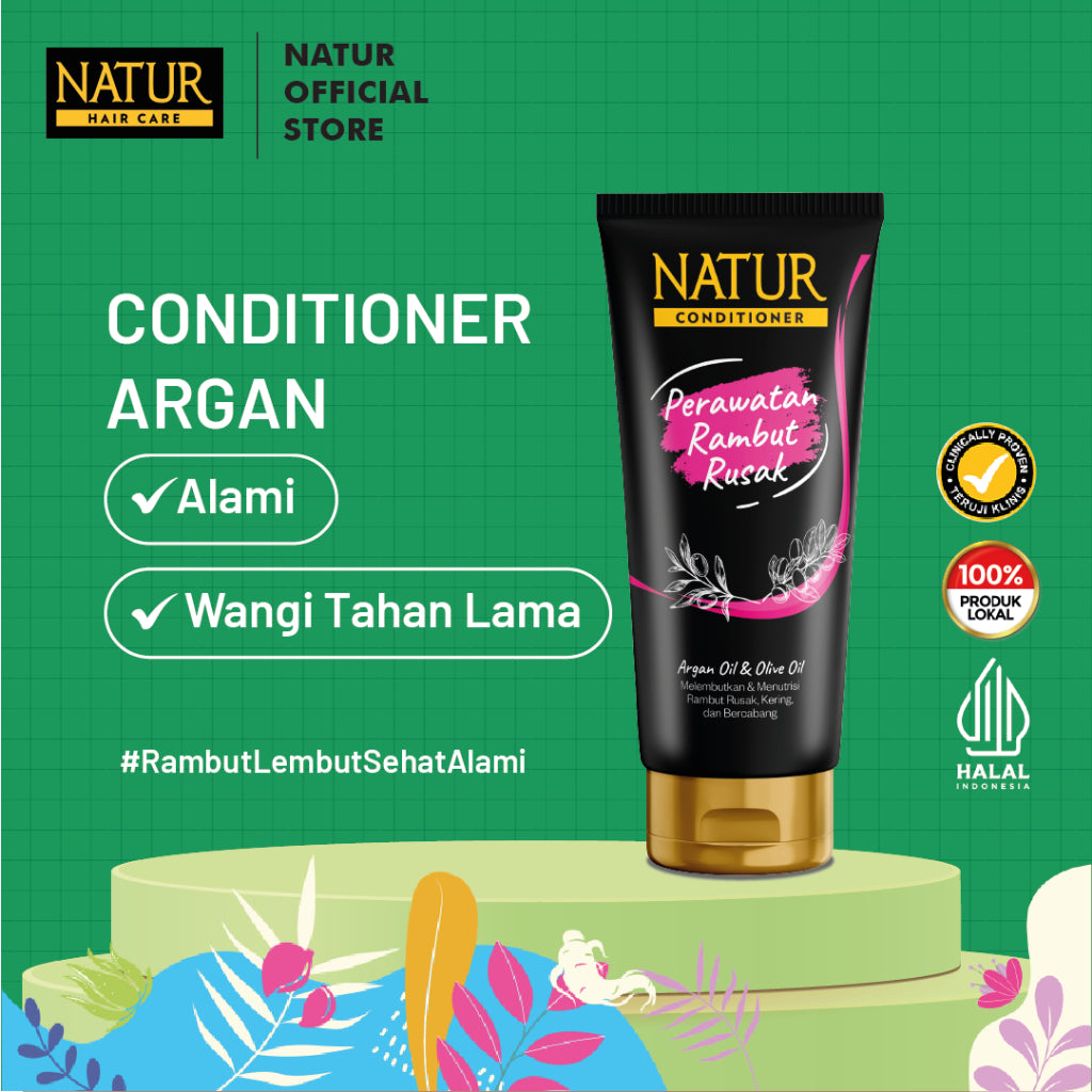 [NEW FORMULA] Natur Conditioner Argan Oil 160 Ml - Kondisoner Rambut Rusak, Kering & Bercabang