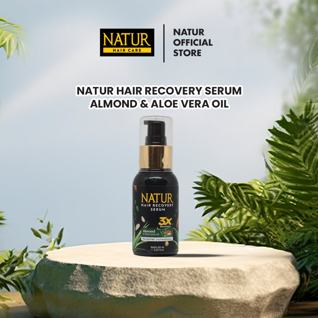 Natur Hair Recovery Serum Almond & Aloe Vera Oil 60 ml - Paket Menyembuhkan Rambut Rusak