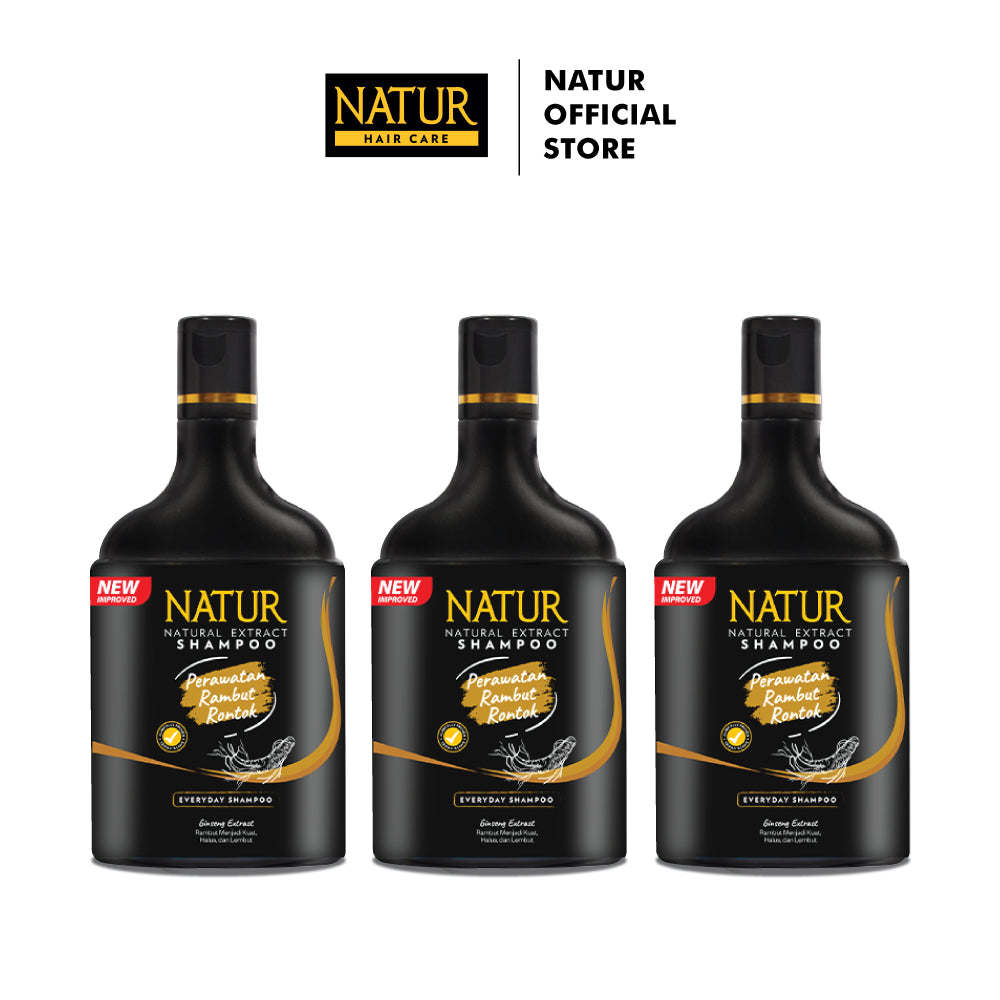 Triple Natur Shampoo Extract Ginseng 140 ml - Paket Sampo Rambut Rontok 3 pcs / Anti Hair Fall / Menguatkan Akar Rambut