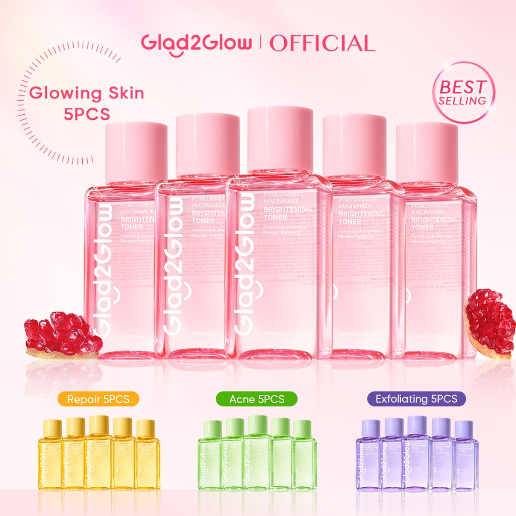 [Hemat 5PCS]Glad2Glow Toner Complete Series-Brightening/Acne care/Barrier/Exfoliating-Skincare toner badan face mist hydrating toner centella toner wajah eksfoliasi water toner hydrating gloglowing brightening exfoliasi glycolic g2glow official store